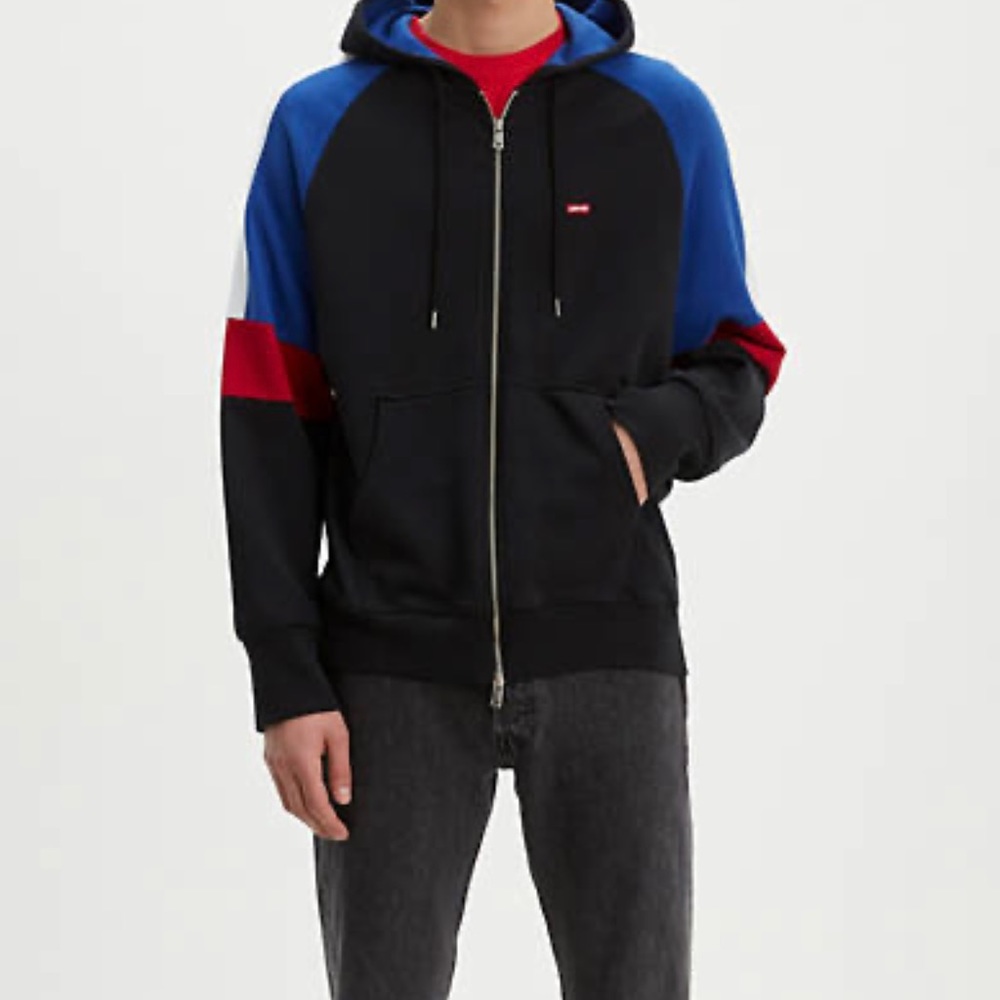 NWT RARE Men’s Zip Hoodie/Jacket Size Medium. Red, Blue, Black. Soft❤️🖤💙